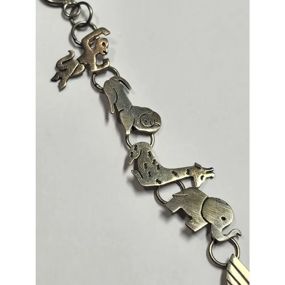 Vintage Sterling Silver Noahs Ark Charm Link Bracelet 925